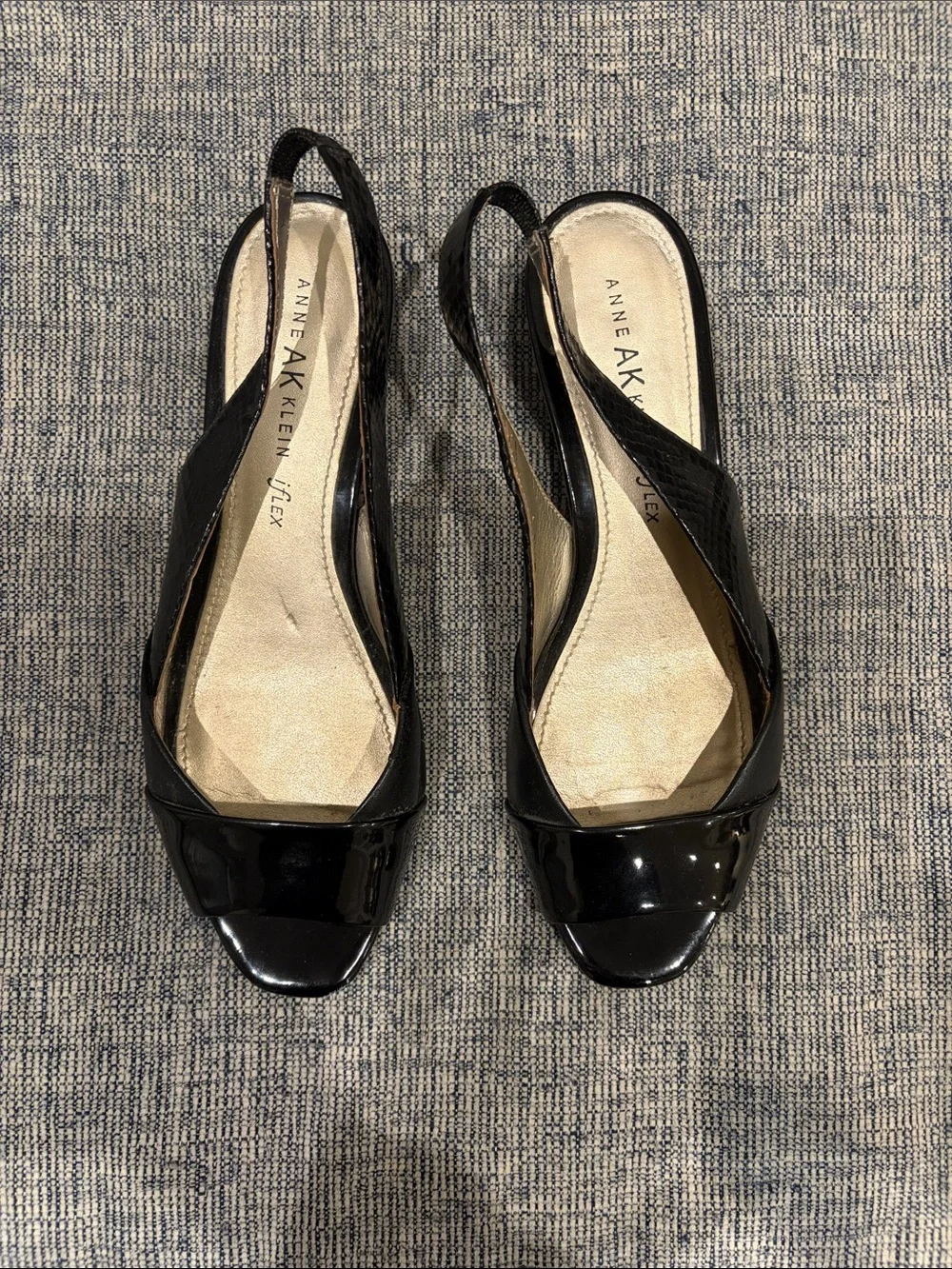 Anne Klein Black Patent Slingback Peep-Toe Flats